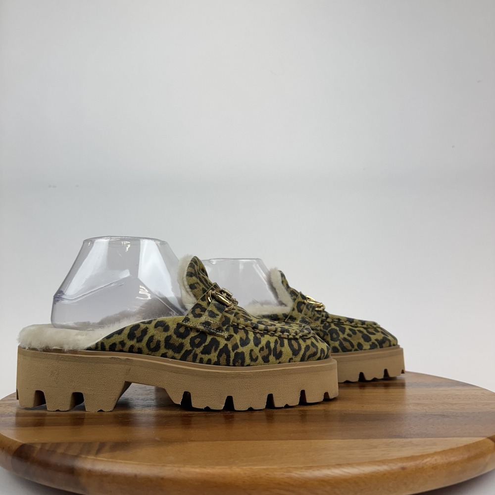 Womens Roberto Cavaalli Cortina Leopard Print Faux Fur Lug Soles Mules Size 38